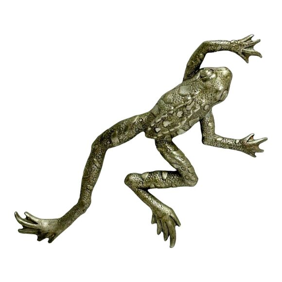 Vintage JJ Jonette 80's Signed Pewter Frog Brooch- Retro Amphibian Jewelry Pin - Picture 10 of 10